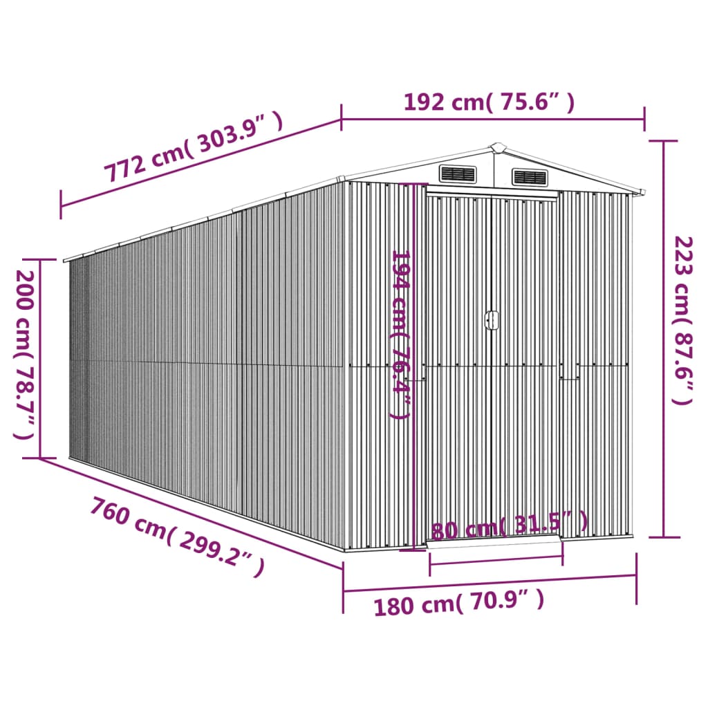 vidaXL Garden Shed Light Brown 75.6"x303.9"x87.8" Galvanized Steel