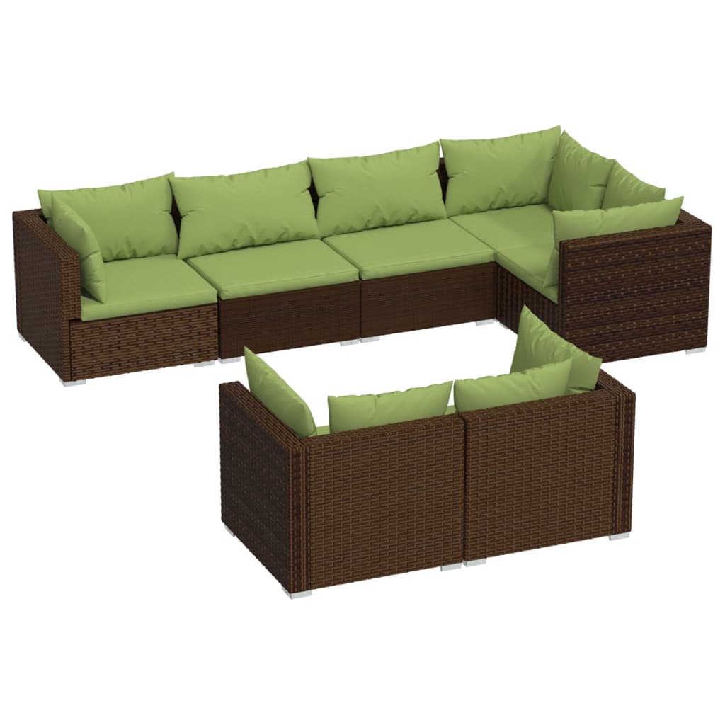 vidaXL 7 Piece Patio Lounge Set with Cushions Brown Poly Rattan