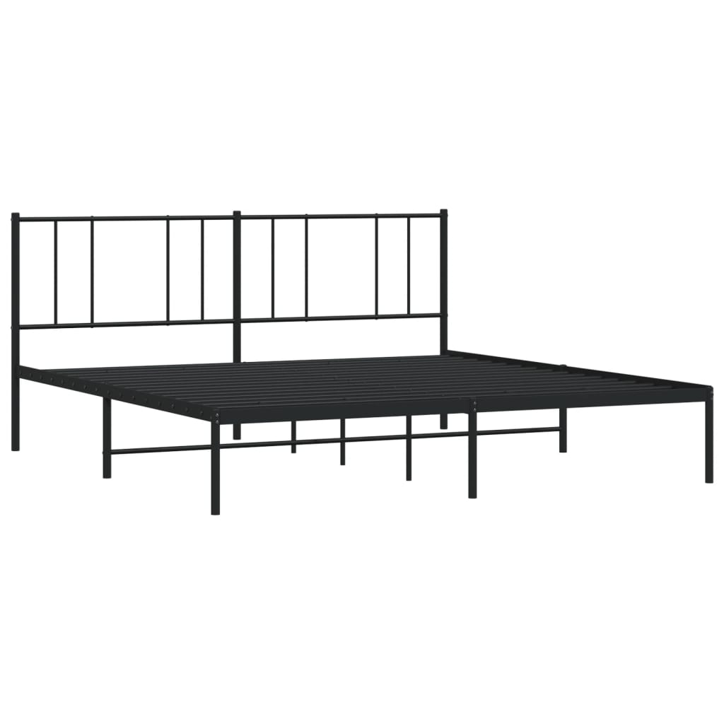 vidaXL Metal Bed Frame without Mattress with Headboard Black 76"x79.9"