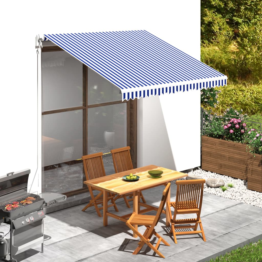 vidaXL Awning Top Sunshade Canvas Blue & White 118.1"x98.4"