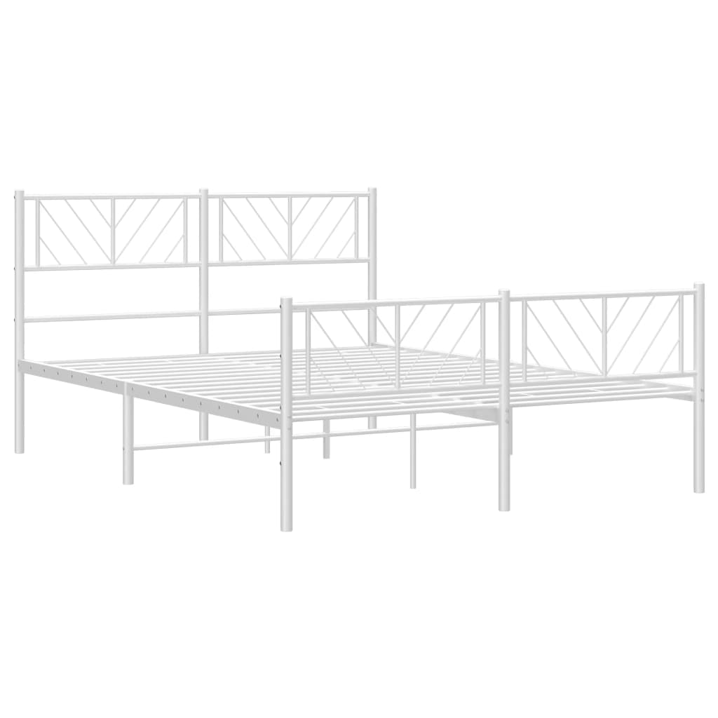 vidaXL Metal Bed Frame without Mattress with Footboard White 53.1"x74.8"