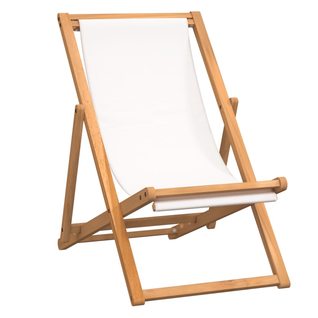 vidaXL Deck Chair Teak 22.1"x41.3"x37.8" Cream