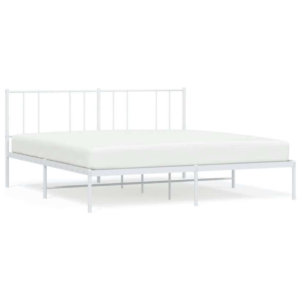 vidaXL Metal Bed Frame without Mattress with Headboard White 72"x83.9"