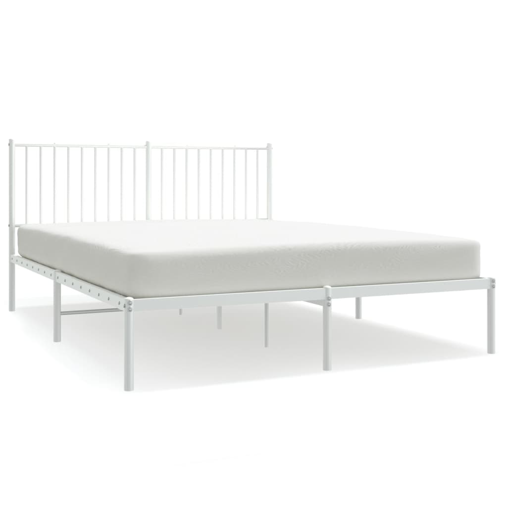 vidaXL Metal Bed Frame without Mattress with Headboard White 59.1"x78.7"