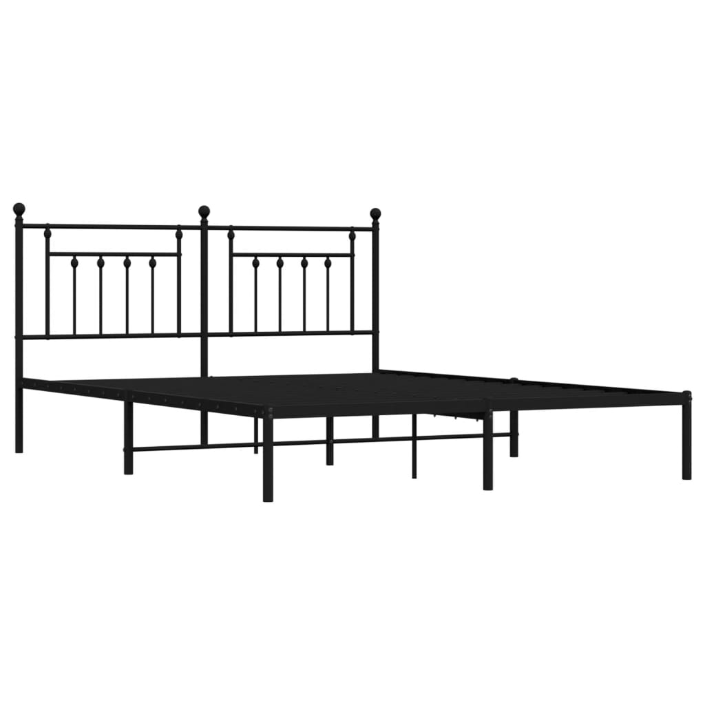 vidaXL Metal Bed Frame without Mattress with Headboard Black 72"x83.9"