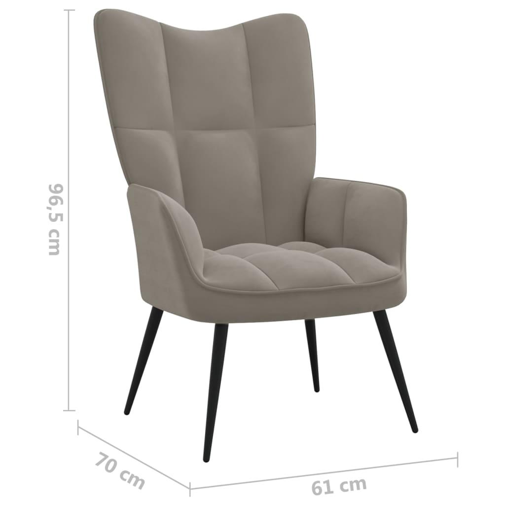 vidaXL Relaxing Chair with a Stool Light Gray Velvet