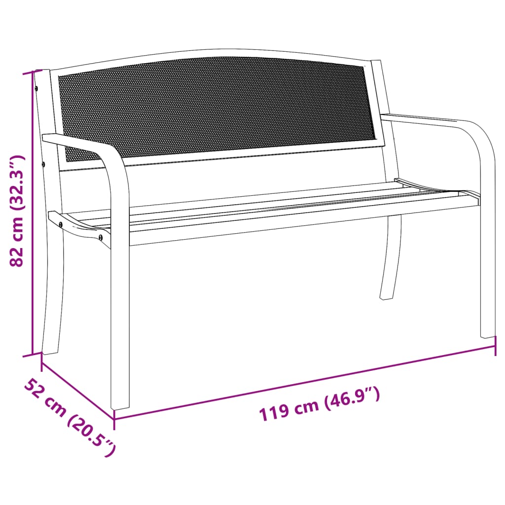 vidaXL Patio Bench 46.9" Black Steel