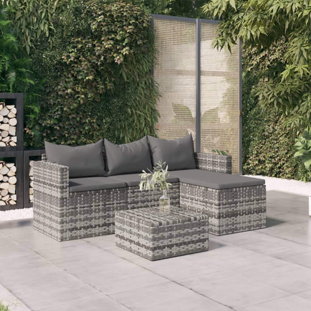 vidaXL 3 Piece Patio Lounge Set with Cushions Gray Poly Rattan