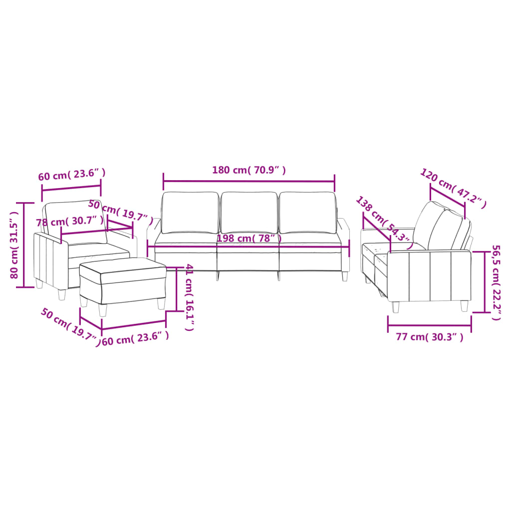 vidaXL 4 Piece Sofa Set with Cushions Black Faux Leather