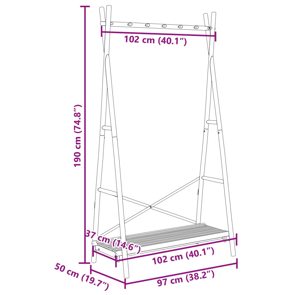 vidaXL Clothes Rack with Shelf 40.2"x19.7"x74.8" Bamboo