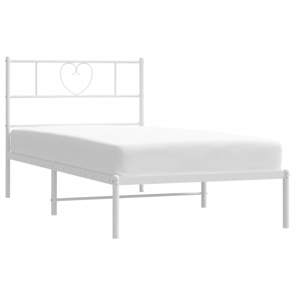 vidaXL Metal Bed Frame without Mattress with Headboard White 39.4"x74.8"