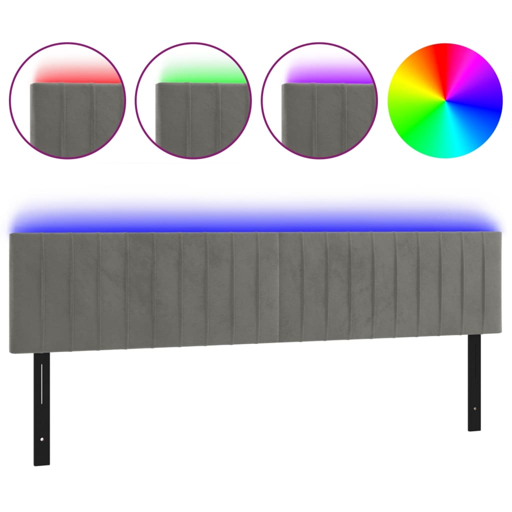 vidaXL LED Headboard Light Gray 70.9"x2"x30.7"/34.6" Velvet