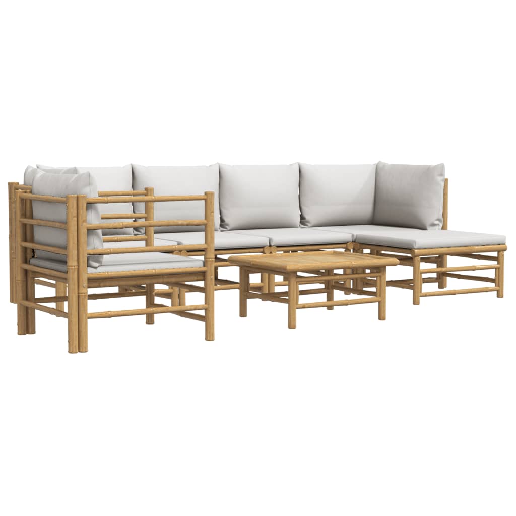 vidaXL 7 Piece Patio Lounge Set with Light Gray Cushions Bamboo