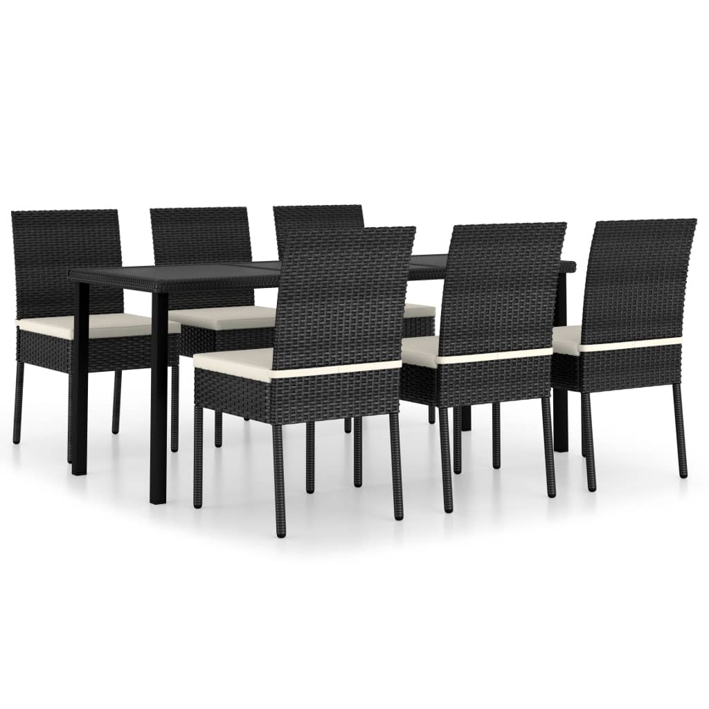 vidaXL 7 Piece Patio Dining Set Poly Rattan Black