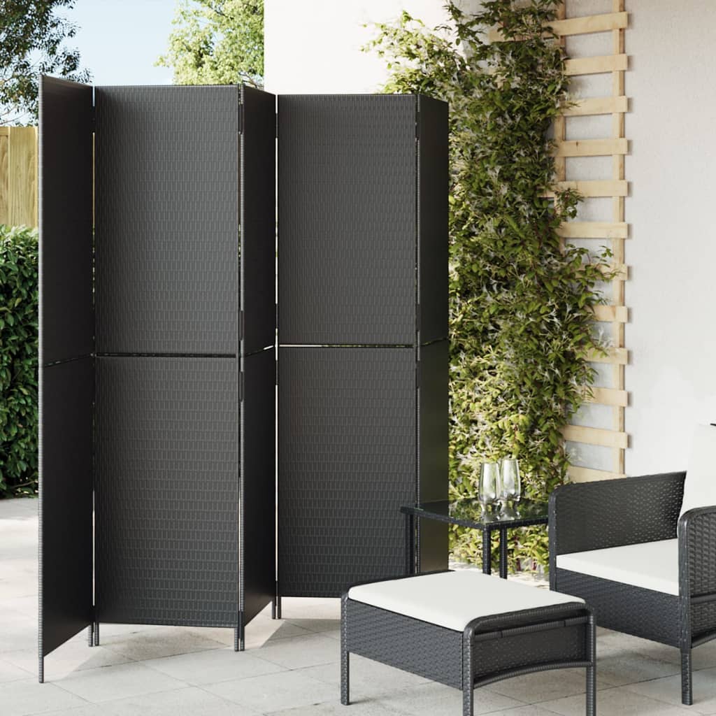 vidaXL Room Divider 5 Panels Black Poly Rattan