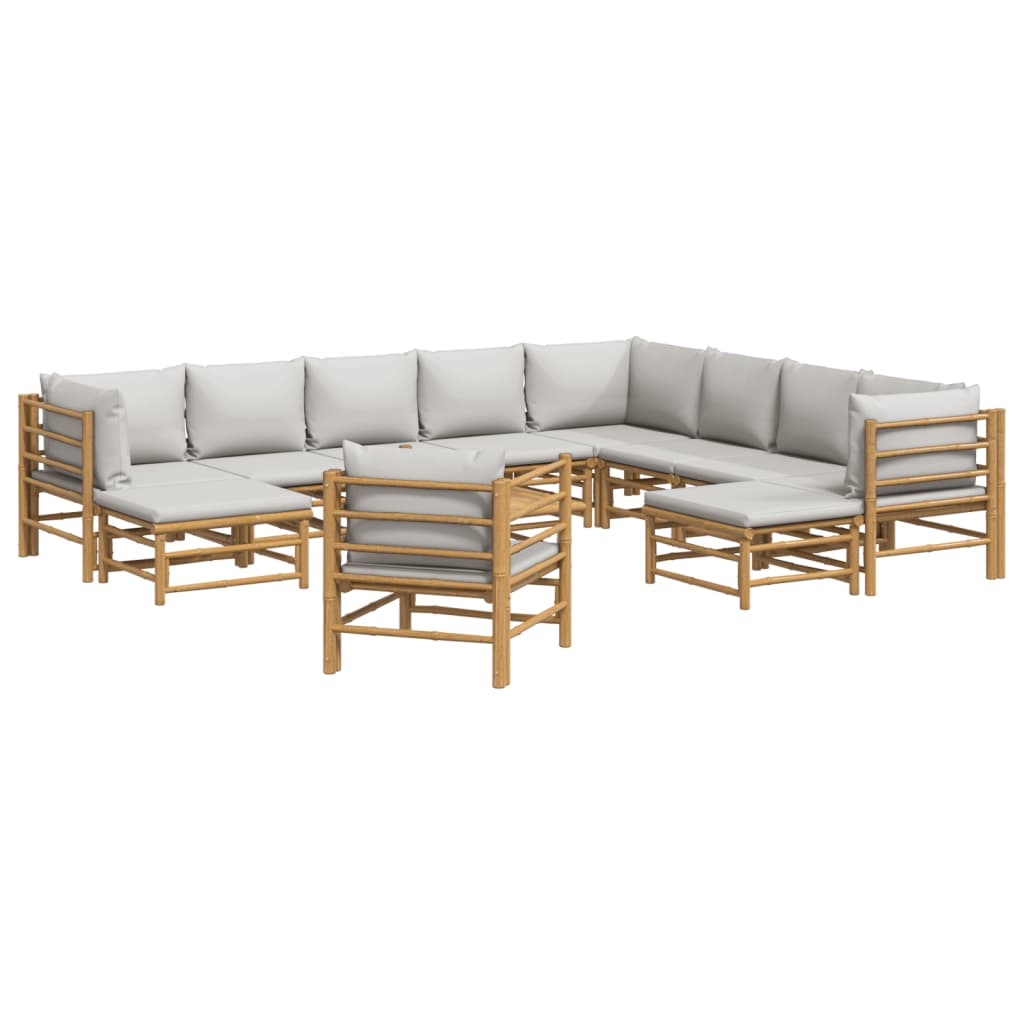 vidaXL 12 Piece Patio Lounge Set with Light Gray Cushions Bamboo