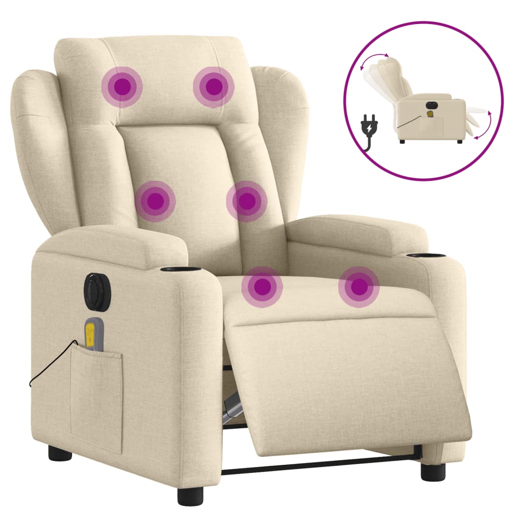 vidaXL Electric Massage Recliner Chair Cream Fabric