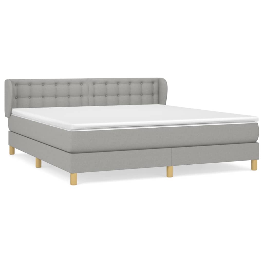 vidaXL Box Spring Bed with Mattress Light Gray Queen Fabric