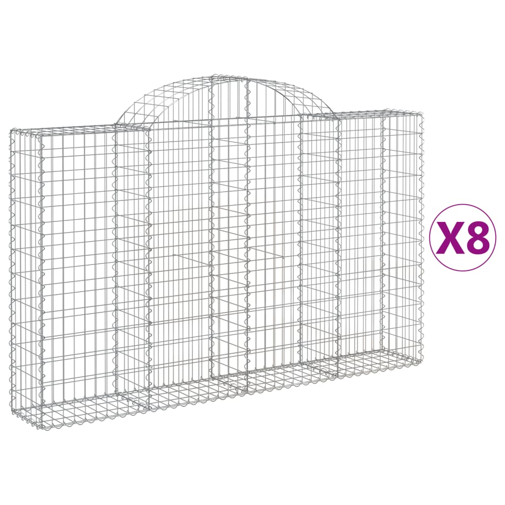 vidaXL Arched Gabion Baskets 8 pcs 78.7"x11.8"x47.2"/55.1" Galvanized Iron