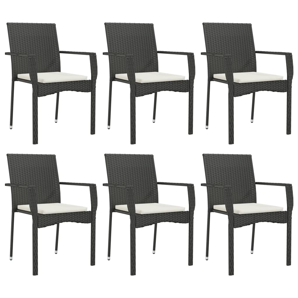 vidaXL 7 Piece Patio Dining Set with Cushions Black Poly Rattan