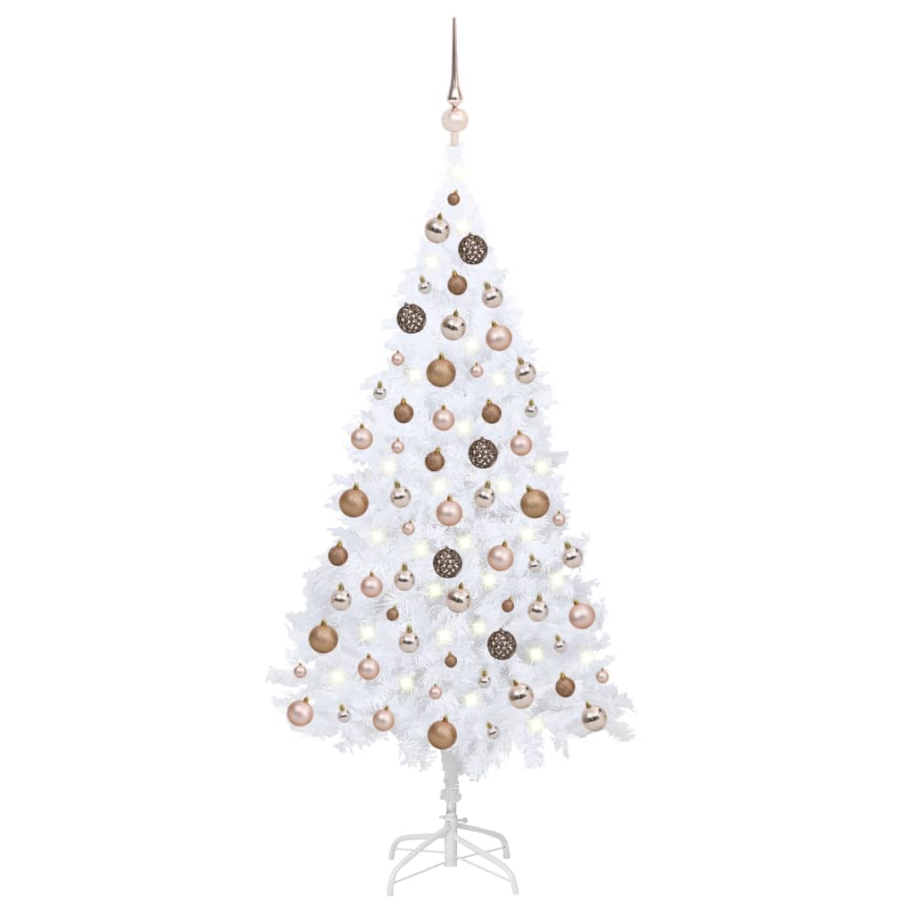 vidaXL Artificial Pre-lit Christmas Tree with Ball Set White 59.1" PVC