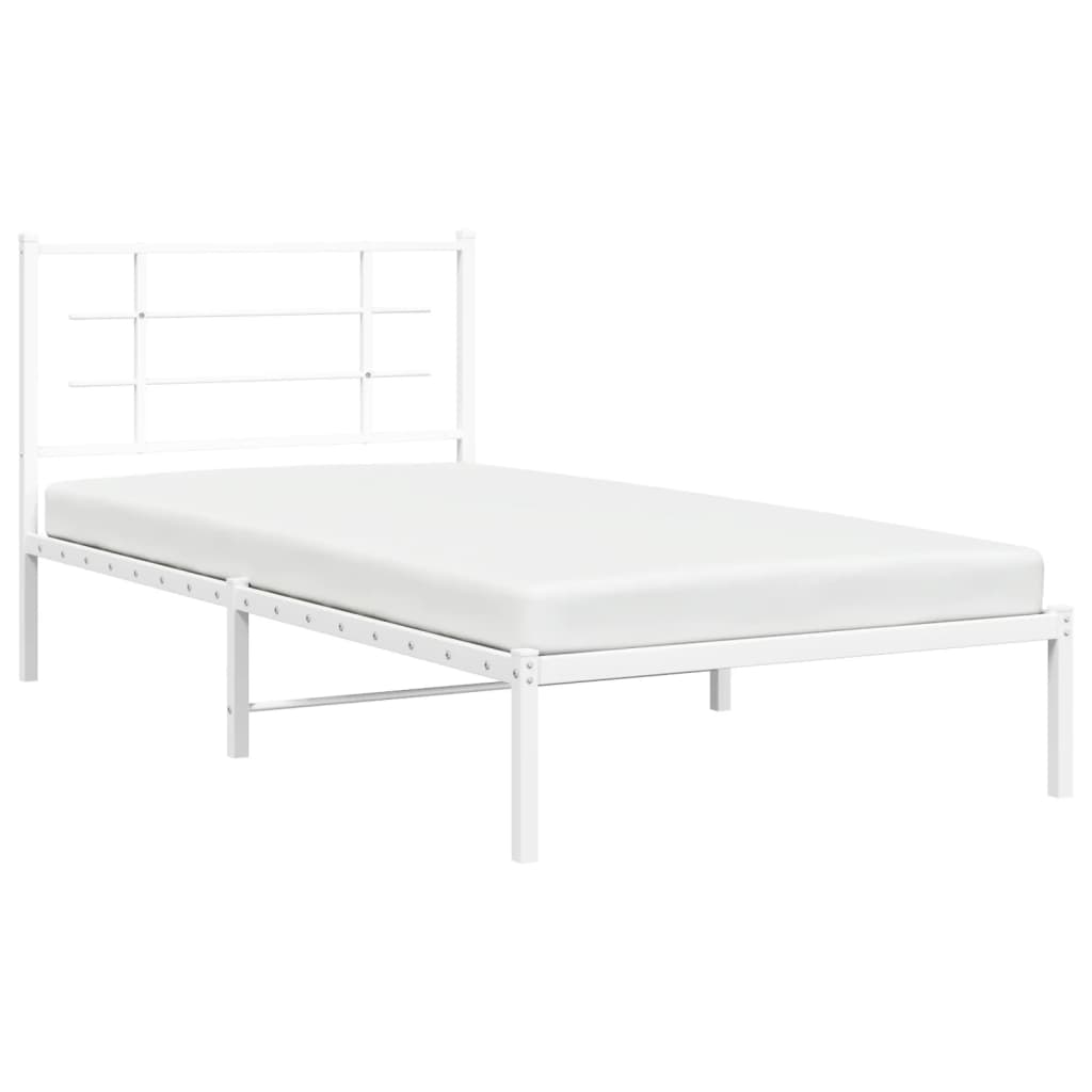 vidaXL Metal Bed Frame without Mattress with Headboard White 39.4"x78.7"