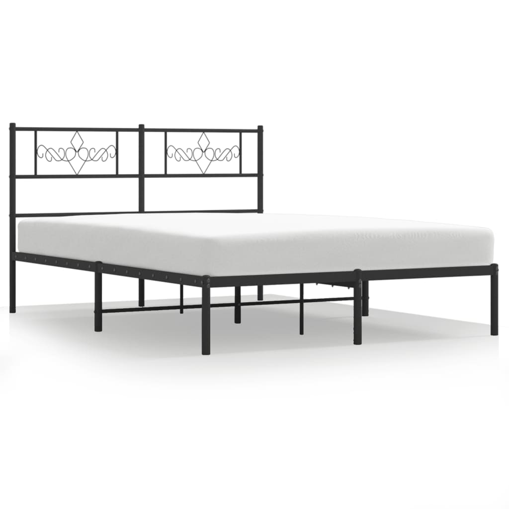 vidaXL Metal Bed Frame without Mattress with Headboard Black 53.1"x74.8"