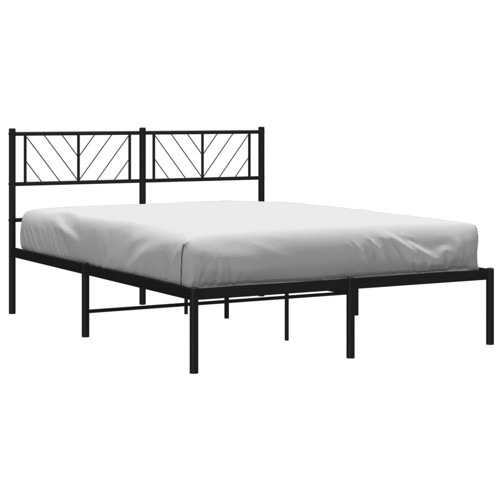 vidaXL Metal Bed Frame without Mattress with Headboard Black 59.1"x78.7"