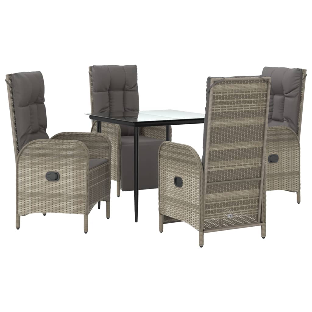 vidaXL 5 Piece Patio Dining Set with Cushions Black and Gray Poly Rattan