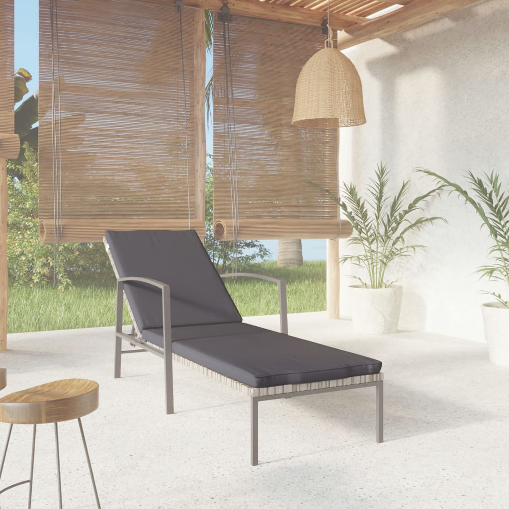 vidaXL Patio Sun Lounger with Cushion Poly Rattan Gray