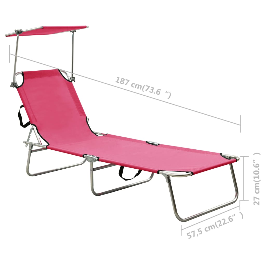 vidaXL Folding Sun Lounger with Canopy Pink Aluminum