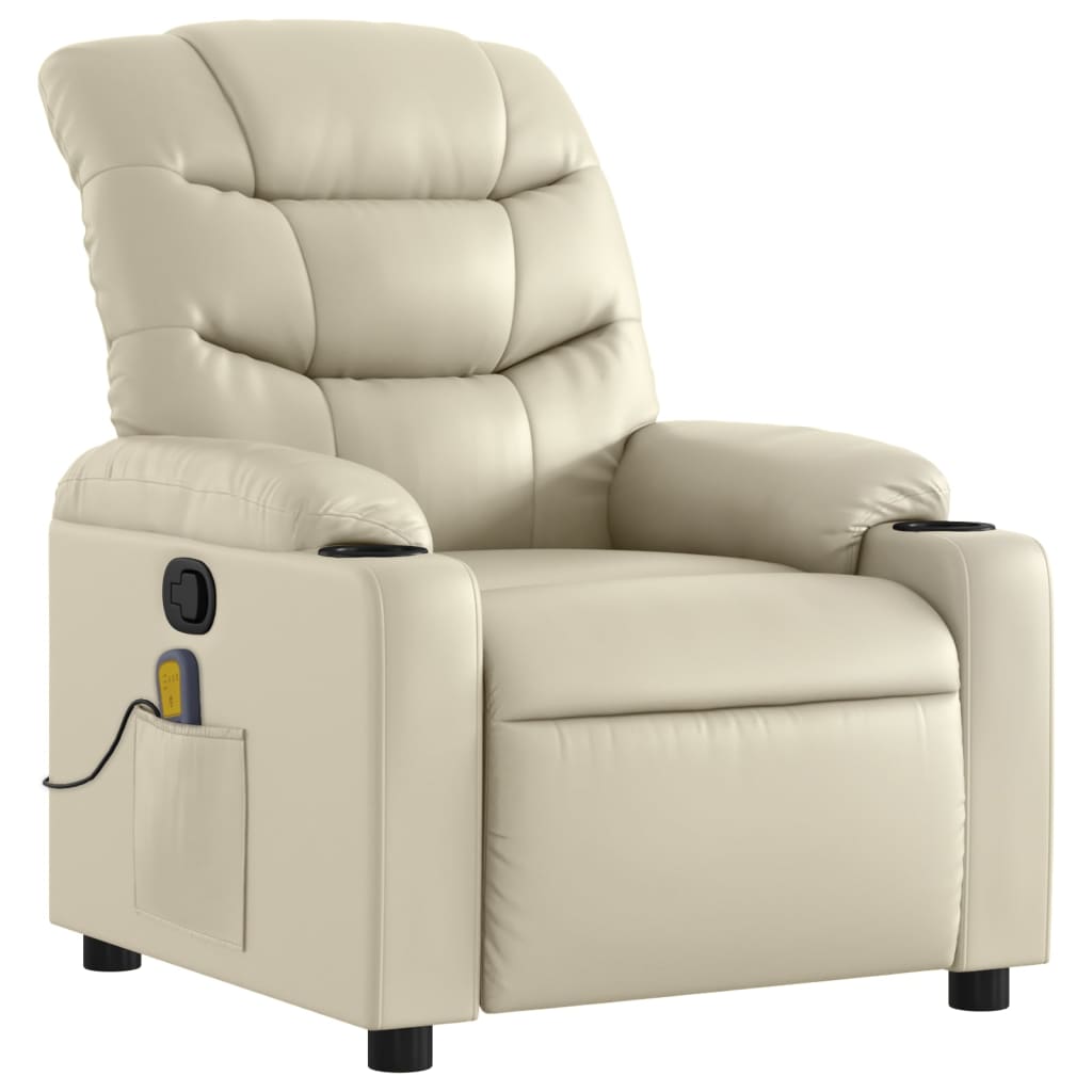 vidaXL Massage Recliner Chair Cream Faux Leather