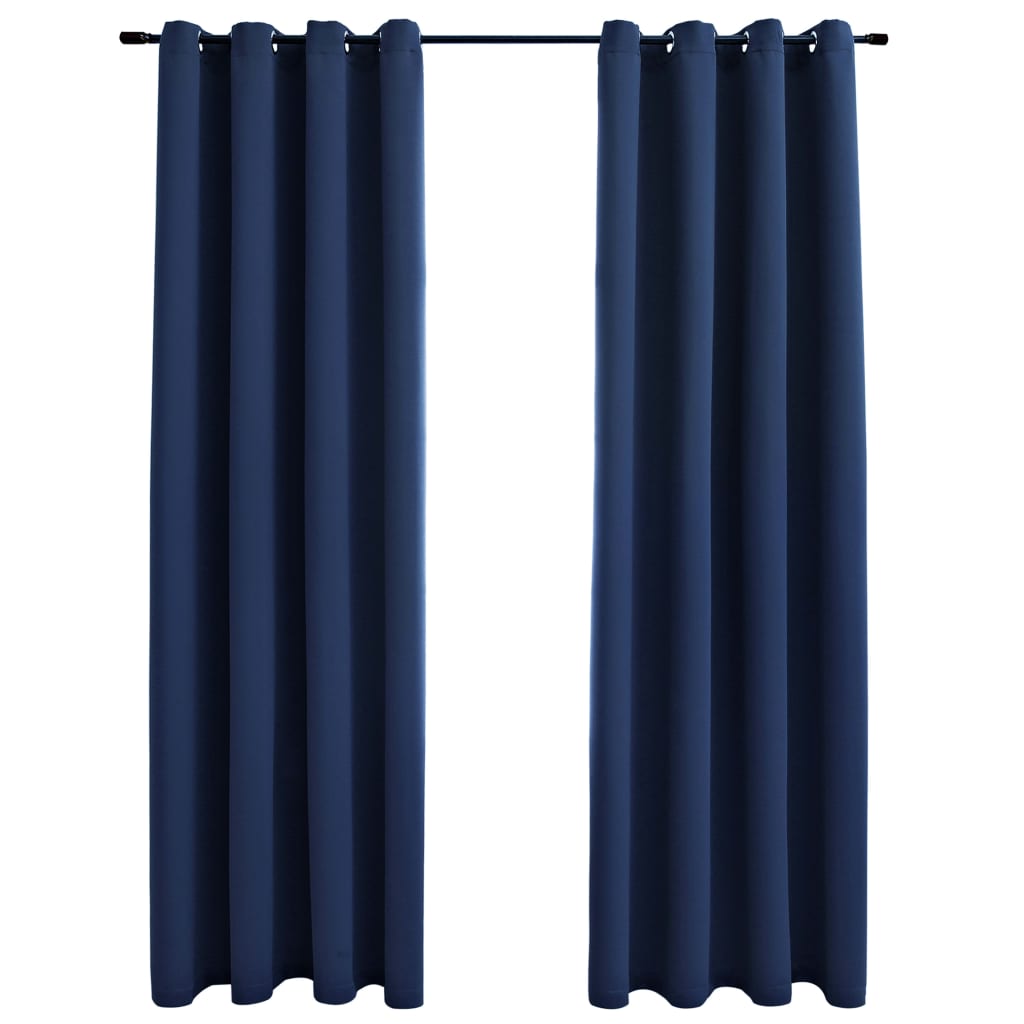 vidaXL Blackout Curtains with Rings 2 pcs Navy Blue 54"x63" Fabric