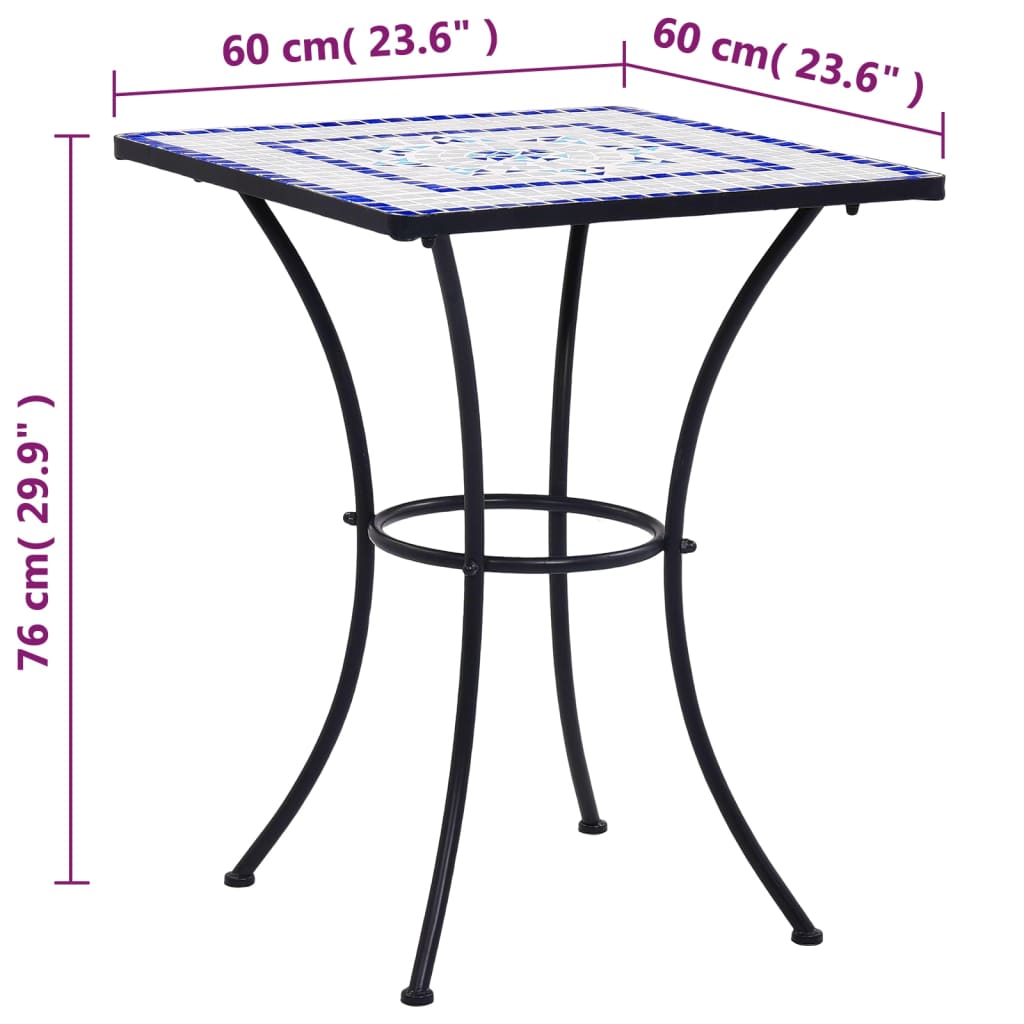 vidaXL Mosaic Bistro Table Blue and White 23.6" Ceramic