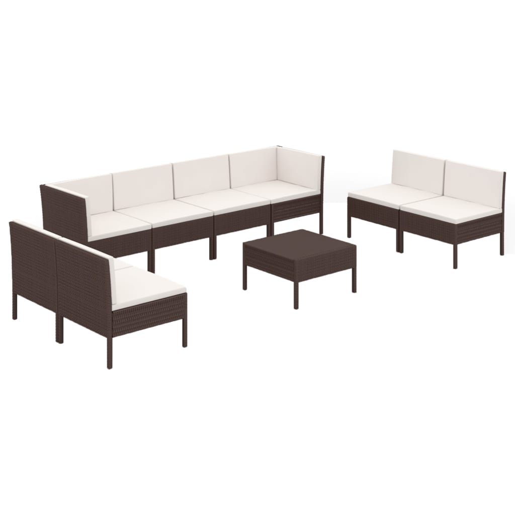 vidaXL 9 Piece Patio Lounge Set with Cushions Poly Rattan Brown