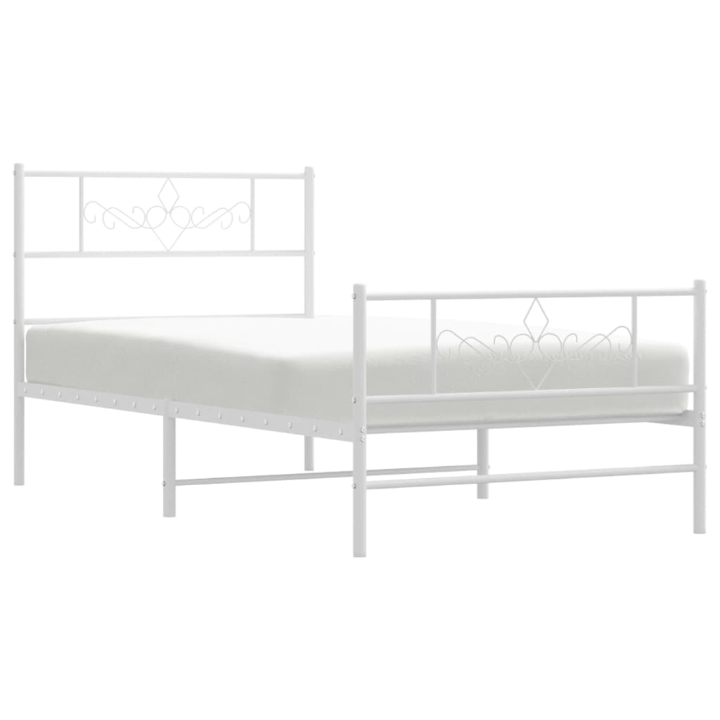 vidaXL Metal Bed Frame with Headboard and Footboard White 39.4"x78.7"