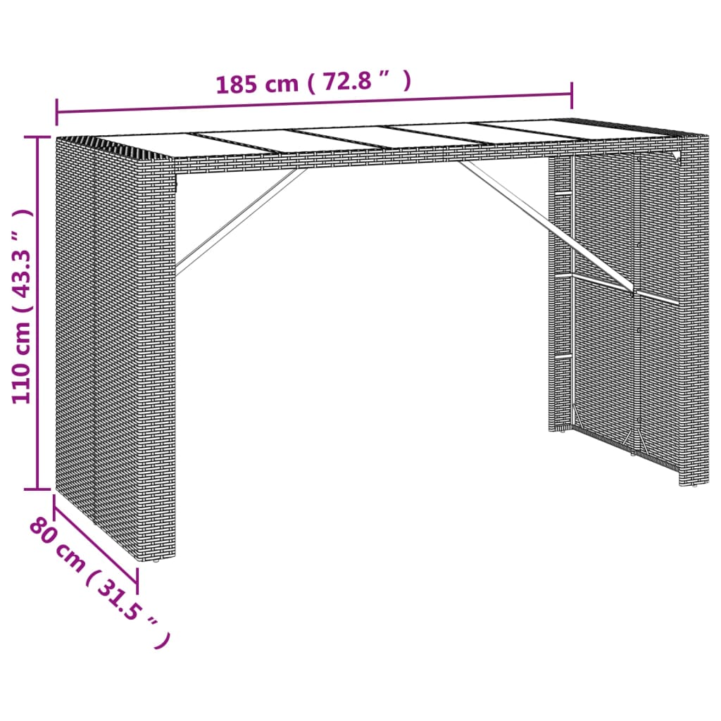 vidaXL 9 Piece Patio Bar Set with Cushions Gray Poly Rattan