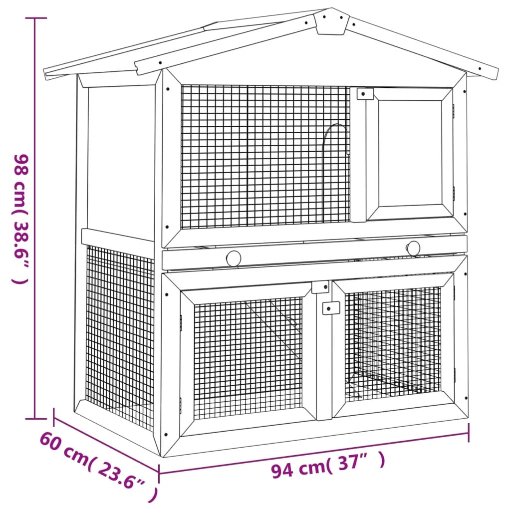 vidaXL Outdoor Rabbit Hutch 3 Doors Gray Wood