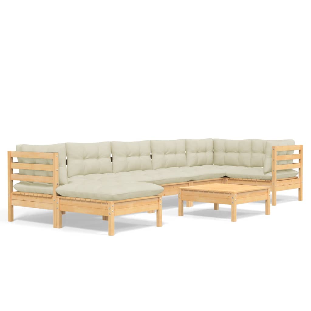 vidaXL 8 Piece Patio Lounge Set with Cream Cushions Solid Pinewood