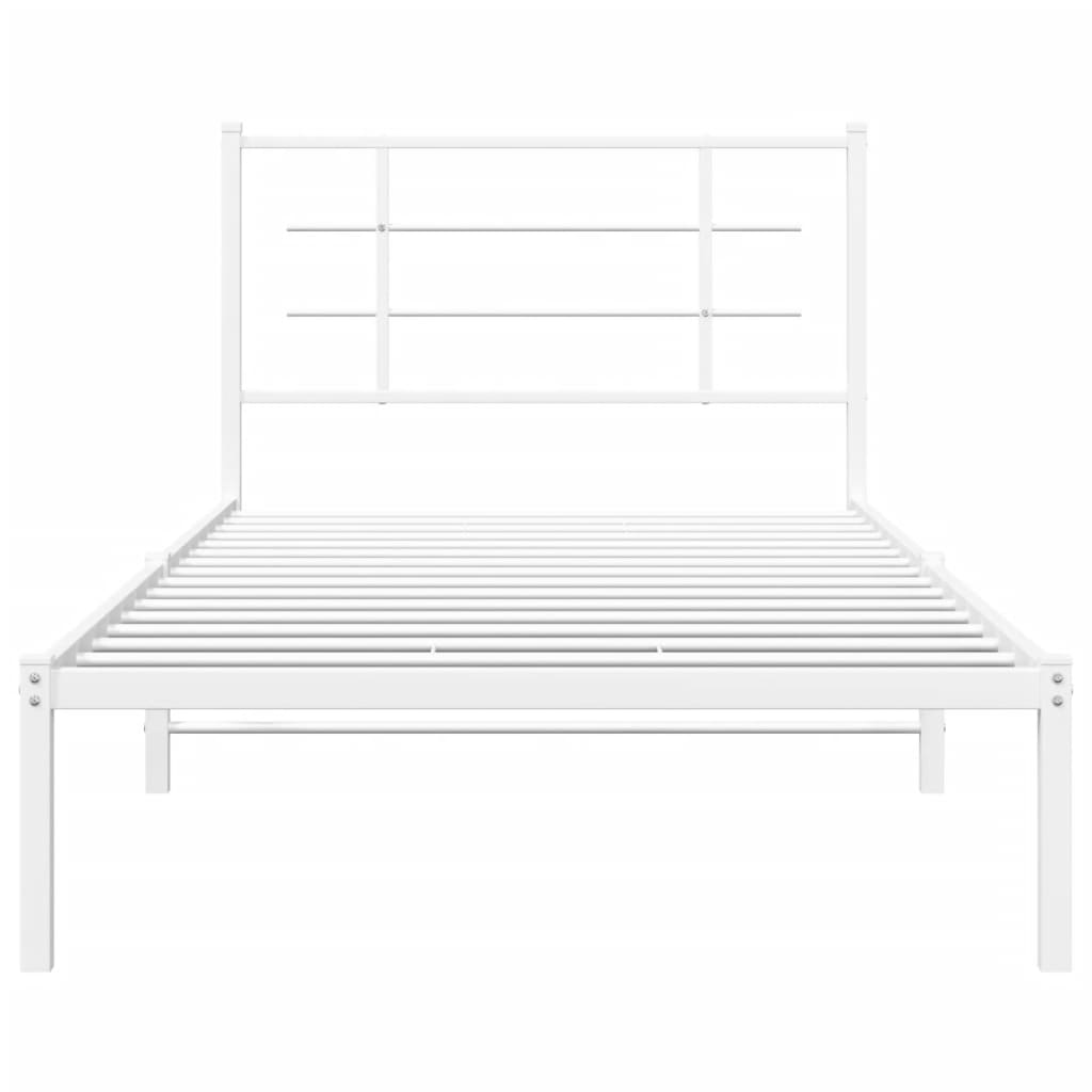 vidaXL Metal Bed Frame without Mattress with Headboard White 39.4"x78.7"