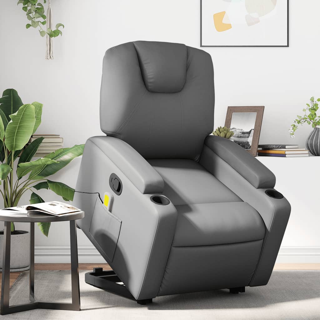 vidaXL Stand up Massage Recliner Chair Gray Faux Leather