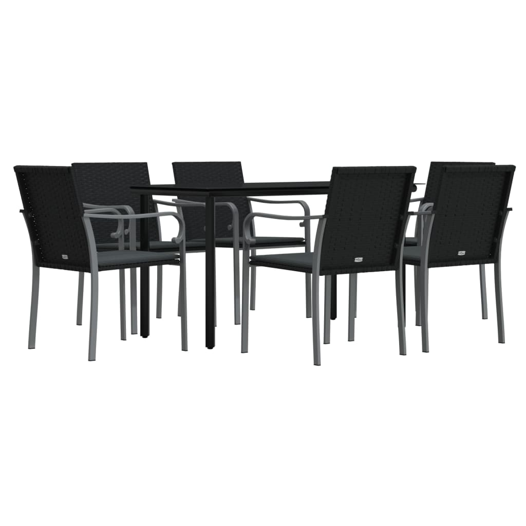 vidaXL 7 Piece Patio Dining Set with Cushions Poly Rattan and Steel