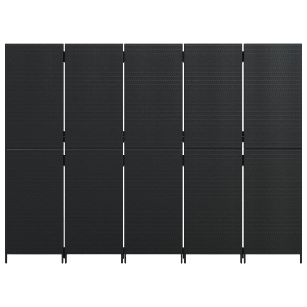 vidaXL Room Divider 5 Panels Black Poly Rattan