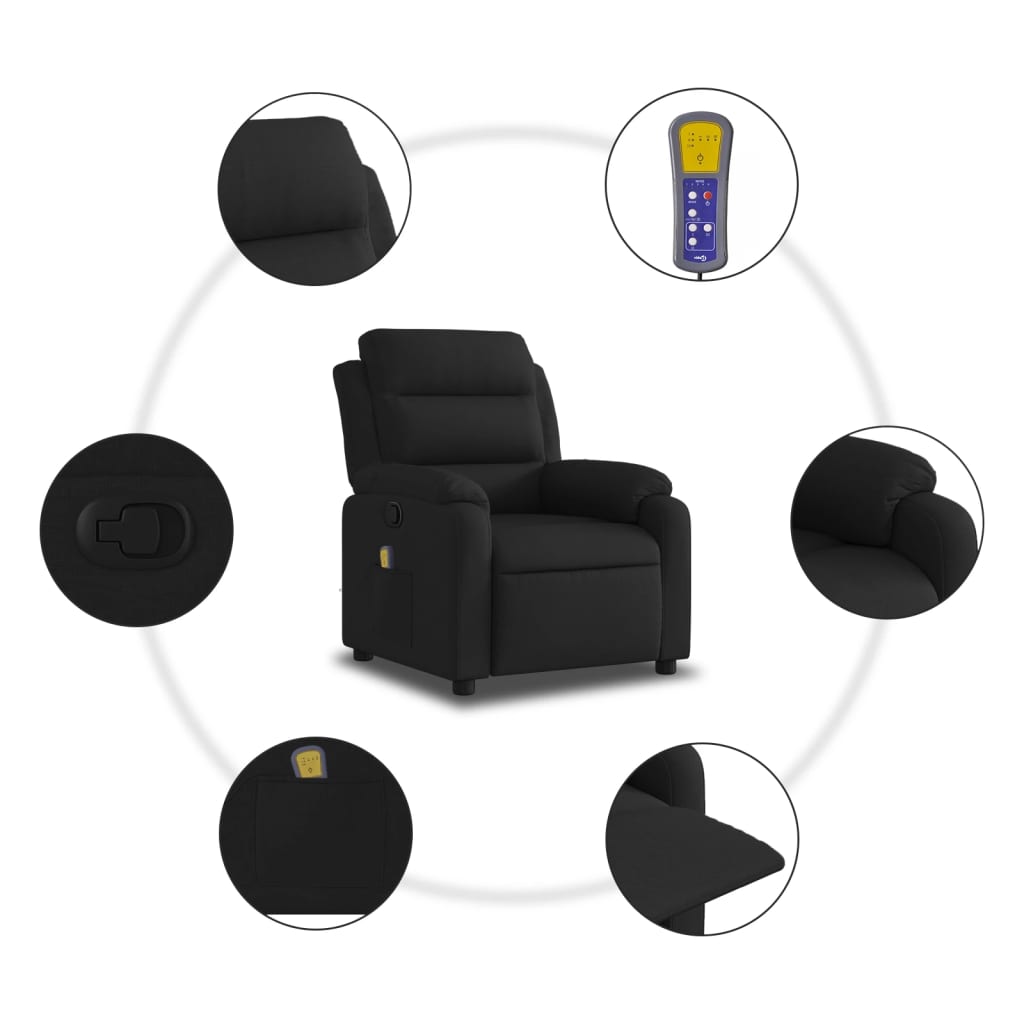 vidaXL Massage Recliner Chair Black Fabric