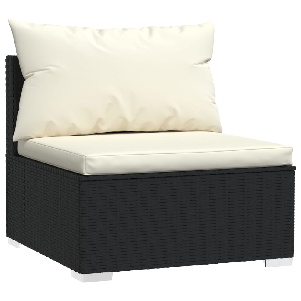 vidaXL 3 Seat Patio Sofa with Cushions Black Poly Rattan