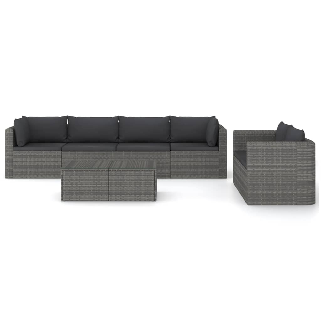 vidaXL 7 Piece Patio Lounge Set with Cushions Poly Rattan Gray