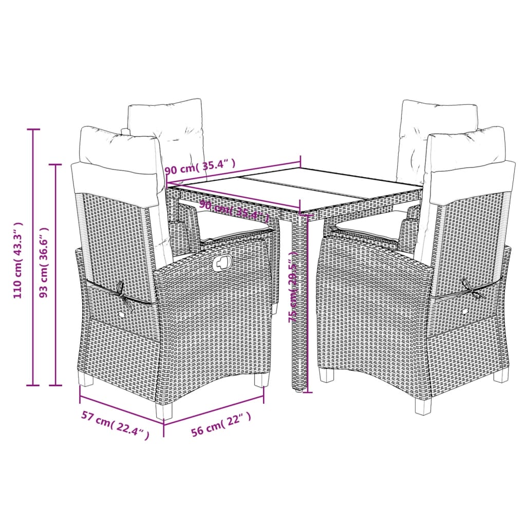 vidaXL 5 Piece Patio Dining Set with Cushions Gray Poly Rattan