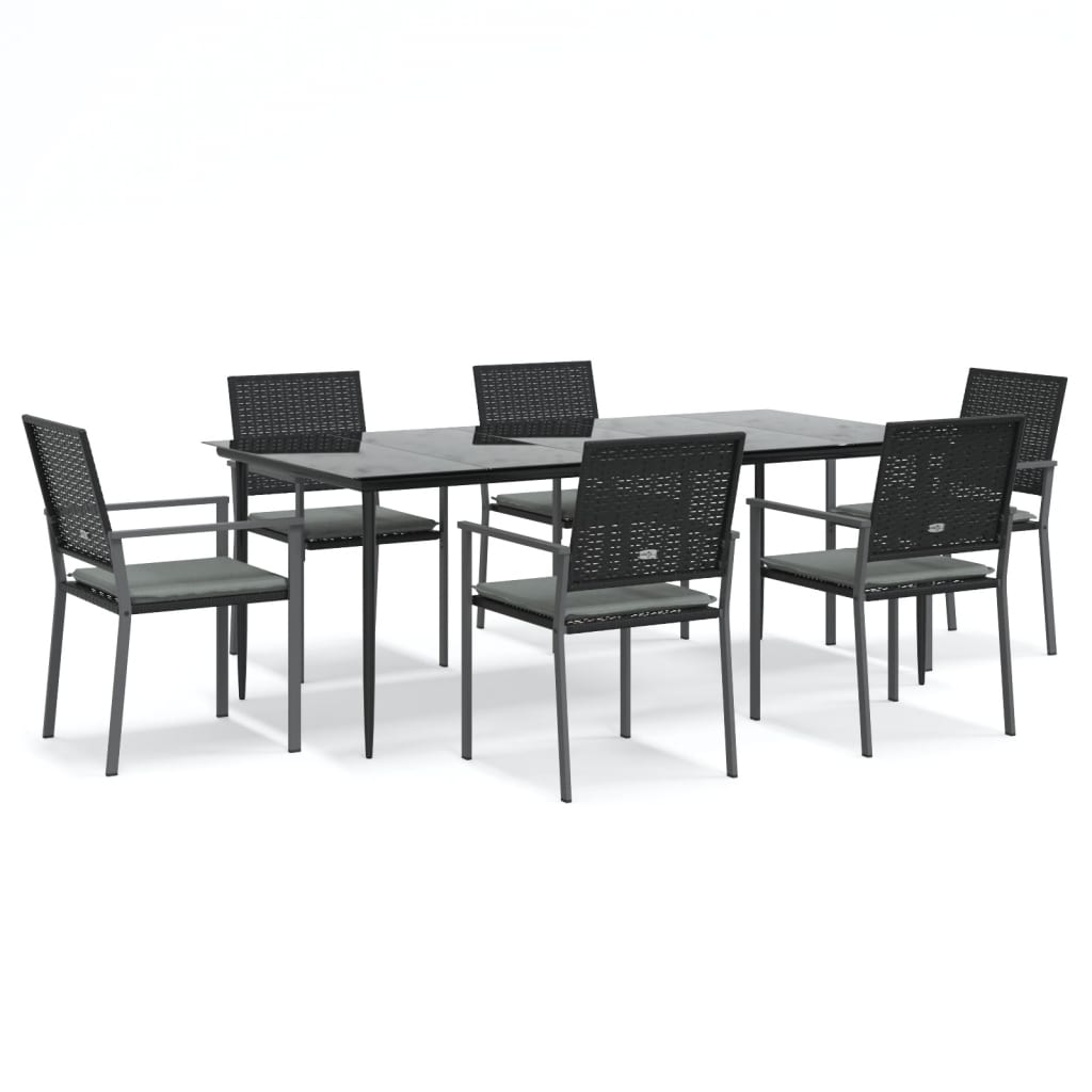 vidaXL 7 Piece Patio Dining Set with Cushions Poly Rattan and Steel