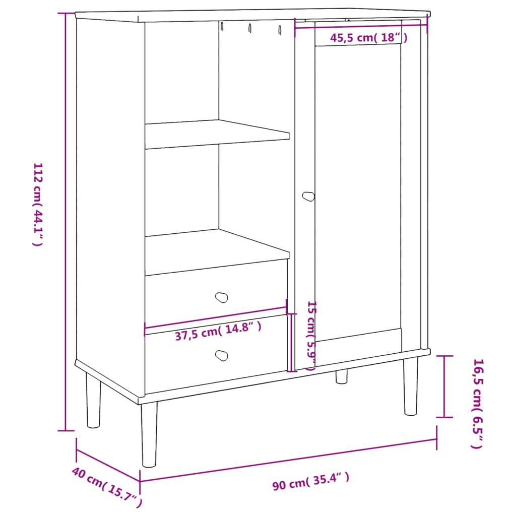 vidaXL Highboard SENJA Rattan Look Black 35.4"x15.7"x44.1" Solid Wood Pine