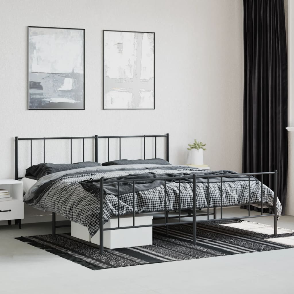 vidaXL Metal Bed Frame without Mattress with Footboard Black 72"x83.9"